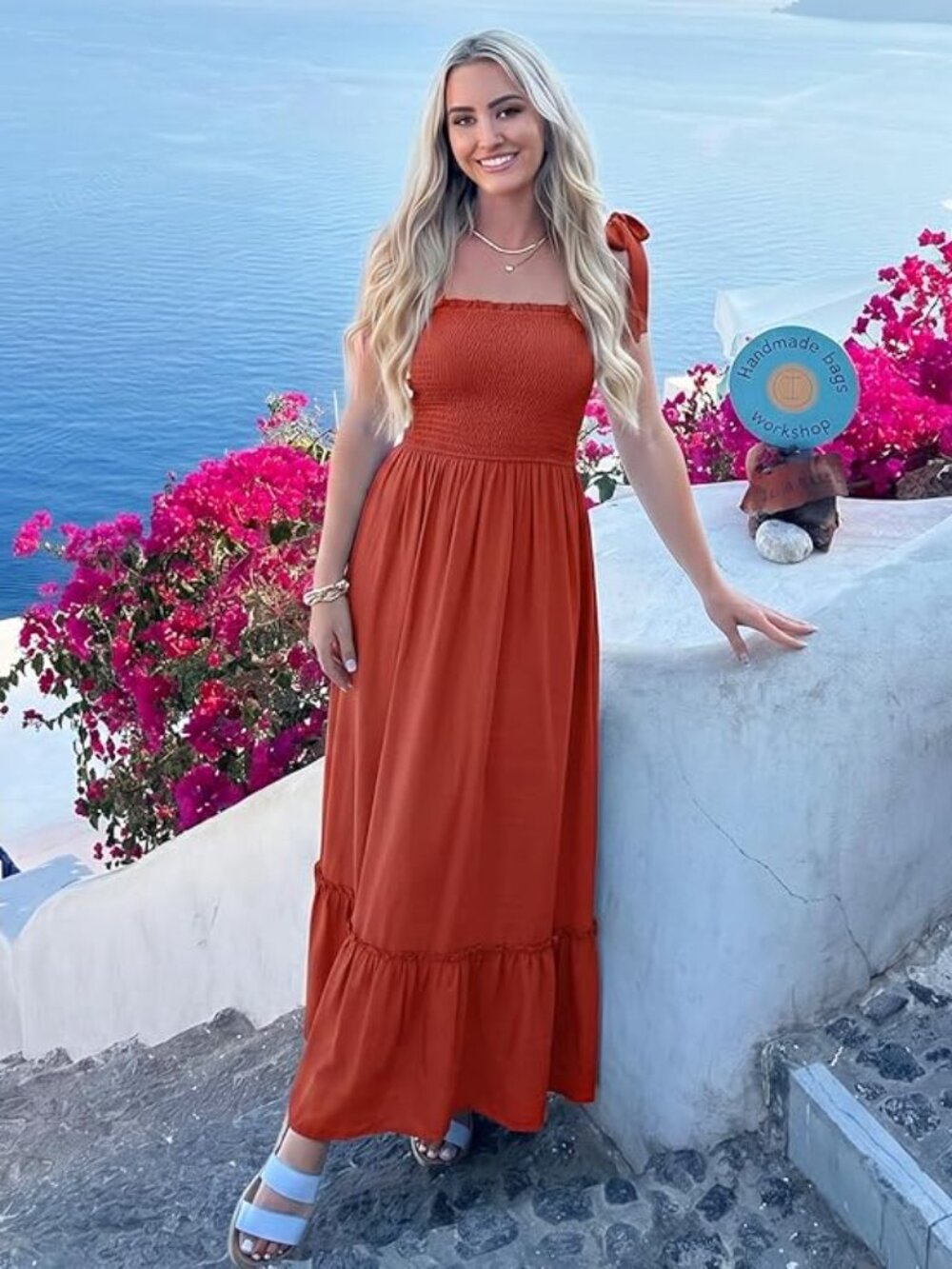 Tobrief Brick Red Long Maxi Dress